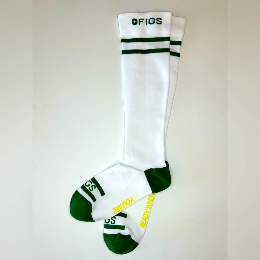 FIGS New READY WHEN YOU ARE Compression Socks Large White Green Tennis